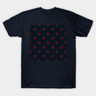 Elegant Red Winter Flower Blue Pattern T-Shirt